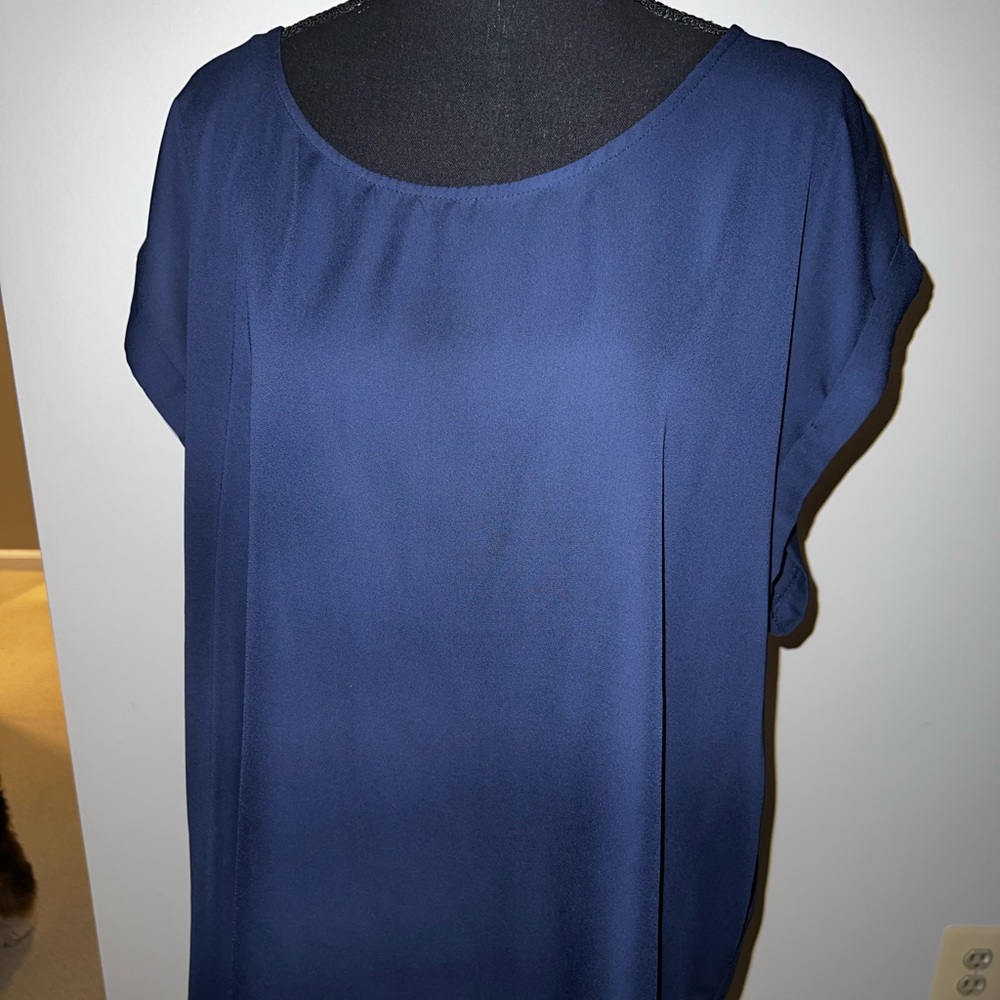 💕 Forever21+ Short Sleeve Blue Blouse w Bow Details Size 3X